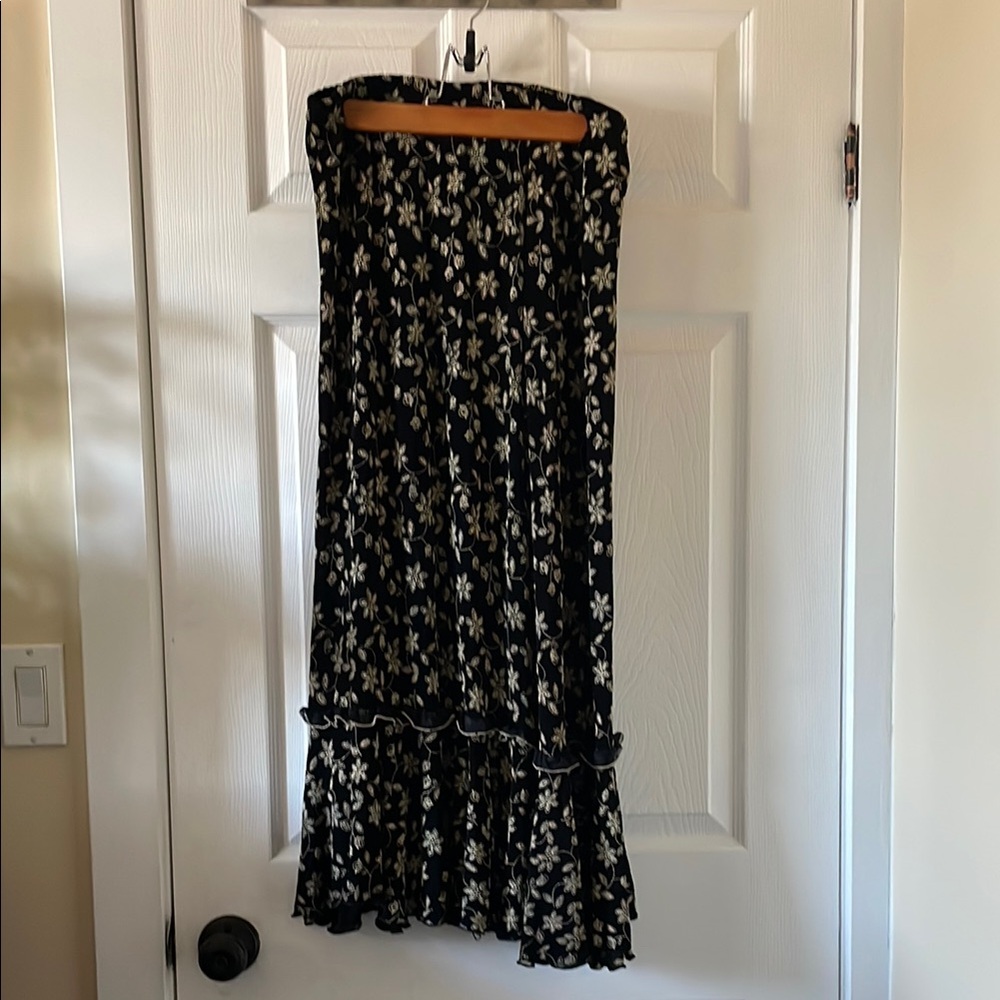 VINTAGE 1990s stretchy floral maxi midi skirt slinky wrinkle free